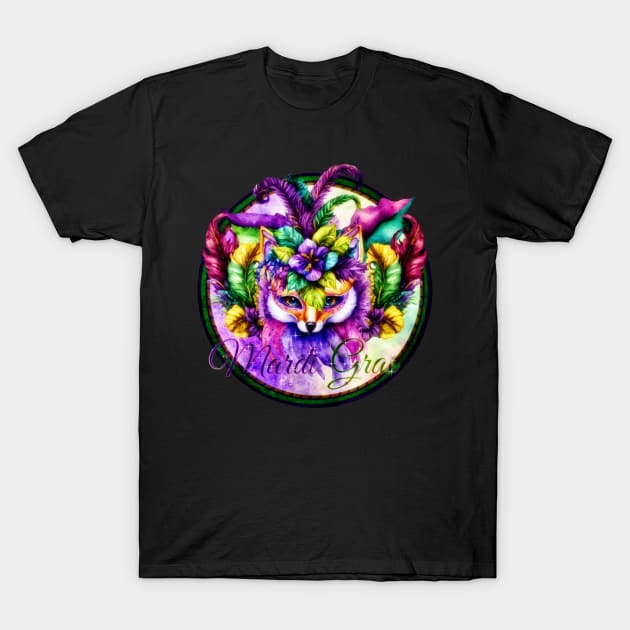 Mardi Gras 2023 Feathers and Fox Design T-Shirt by mythikcreationz